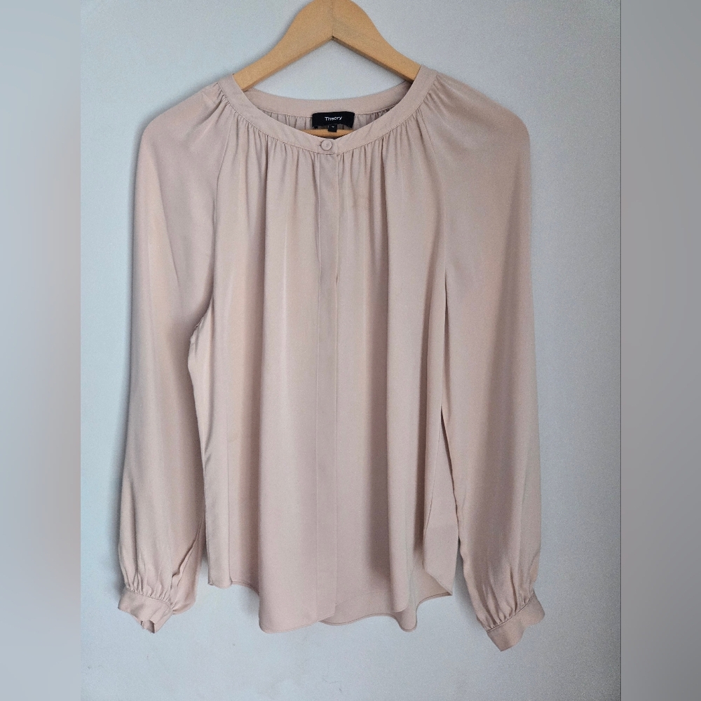 THEORY Romantic 100% Silk Soft Pink Blouse